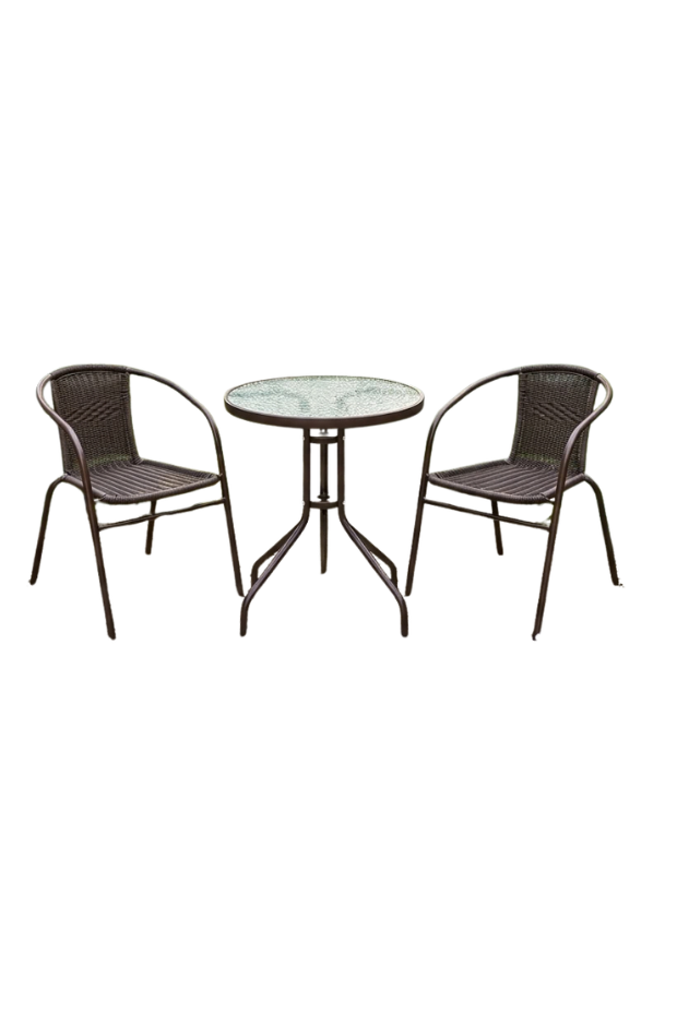 Brown Wicker Outdoor Seating Set – 3-Piece Bistro Set