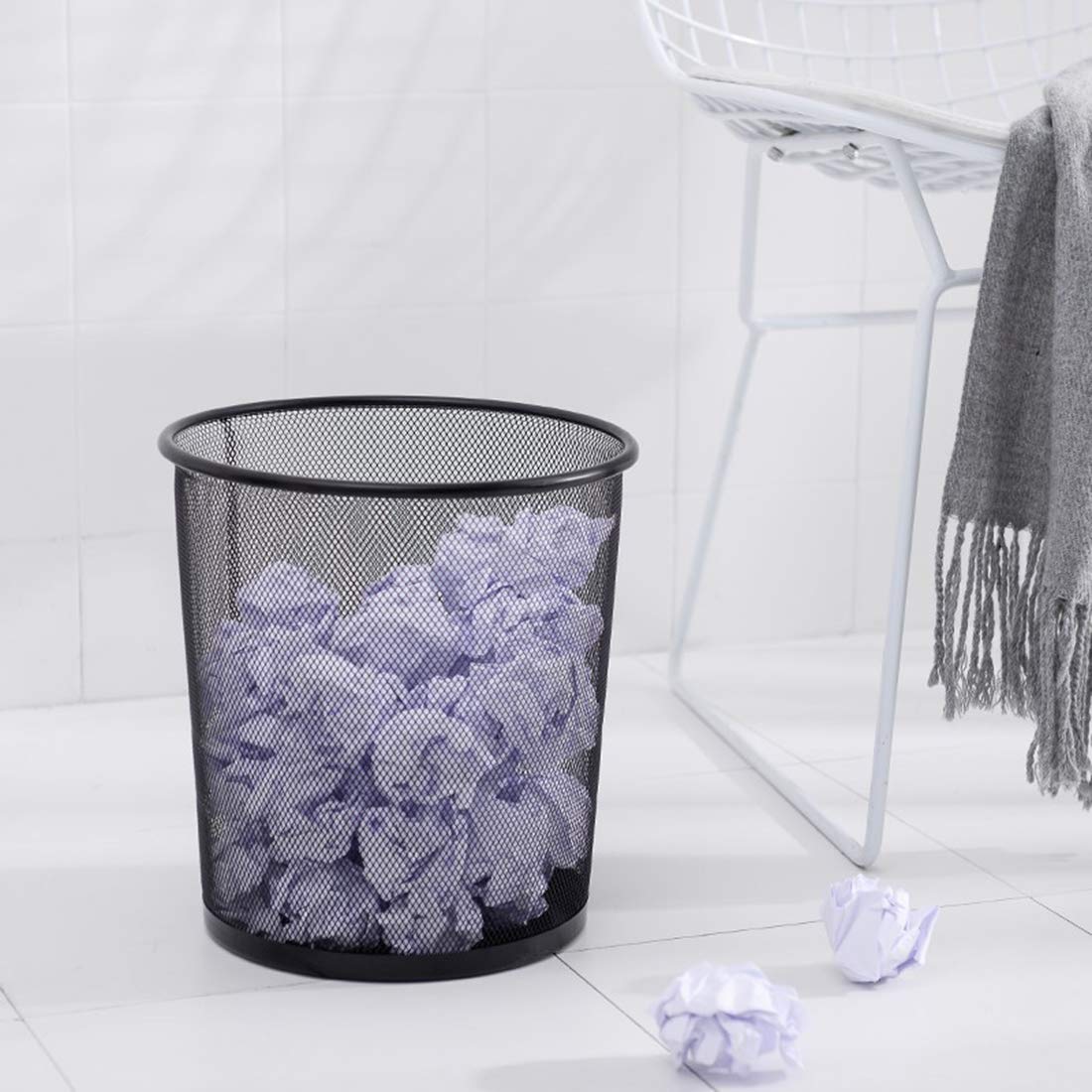 4 Pack Trash Can Mesh Round Open Top Wastebasket - 2.5 Gallon Recycling Bins Garbage Waste Baskets for Office Home