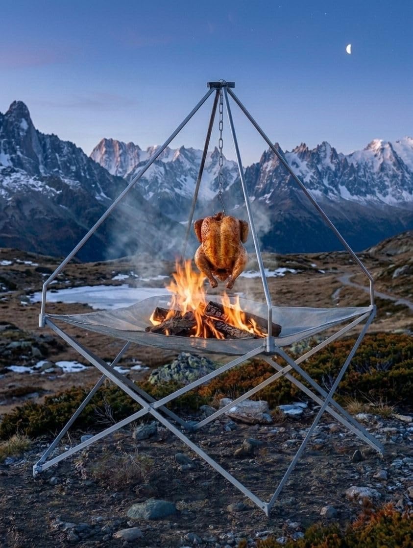 Portable Outdoor Fire Pit, Foldable Frame with Hanging Hook, 42cm x 42cm x 34cm, Camping Cooking Tripod Stand