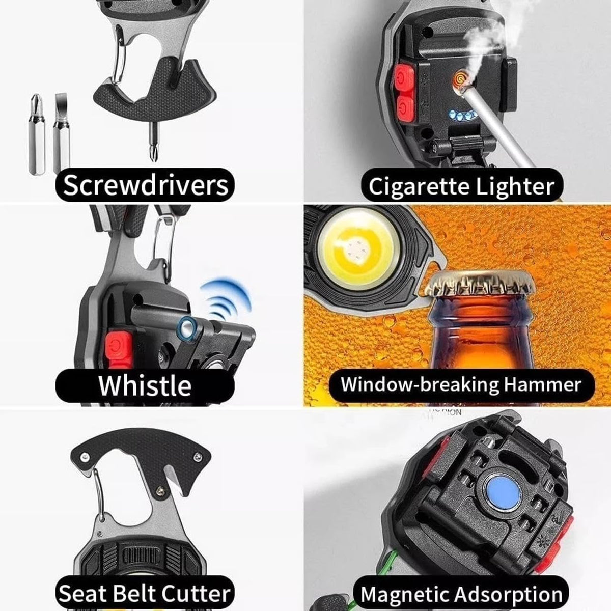 Multipurpose LED Rechargeable Keychain Light, 4-in-1 Multi-Tool, Emergency Safety Device, 6 Lighting Modes, Type-C Charging