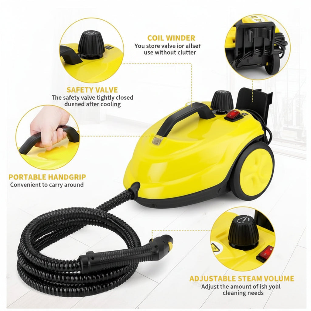 Steam Cleaner - 2000W, 2L Tank, 5 Bar High Pressure, Multipurpose Steam Cleaning Machine with Accessories for Floor, Tile, Kitchen, Bathroom and Car