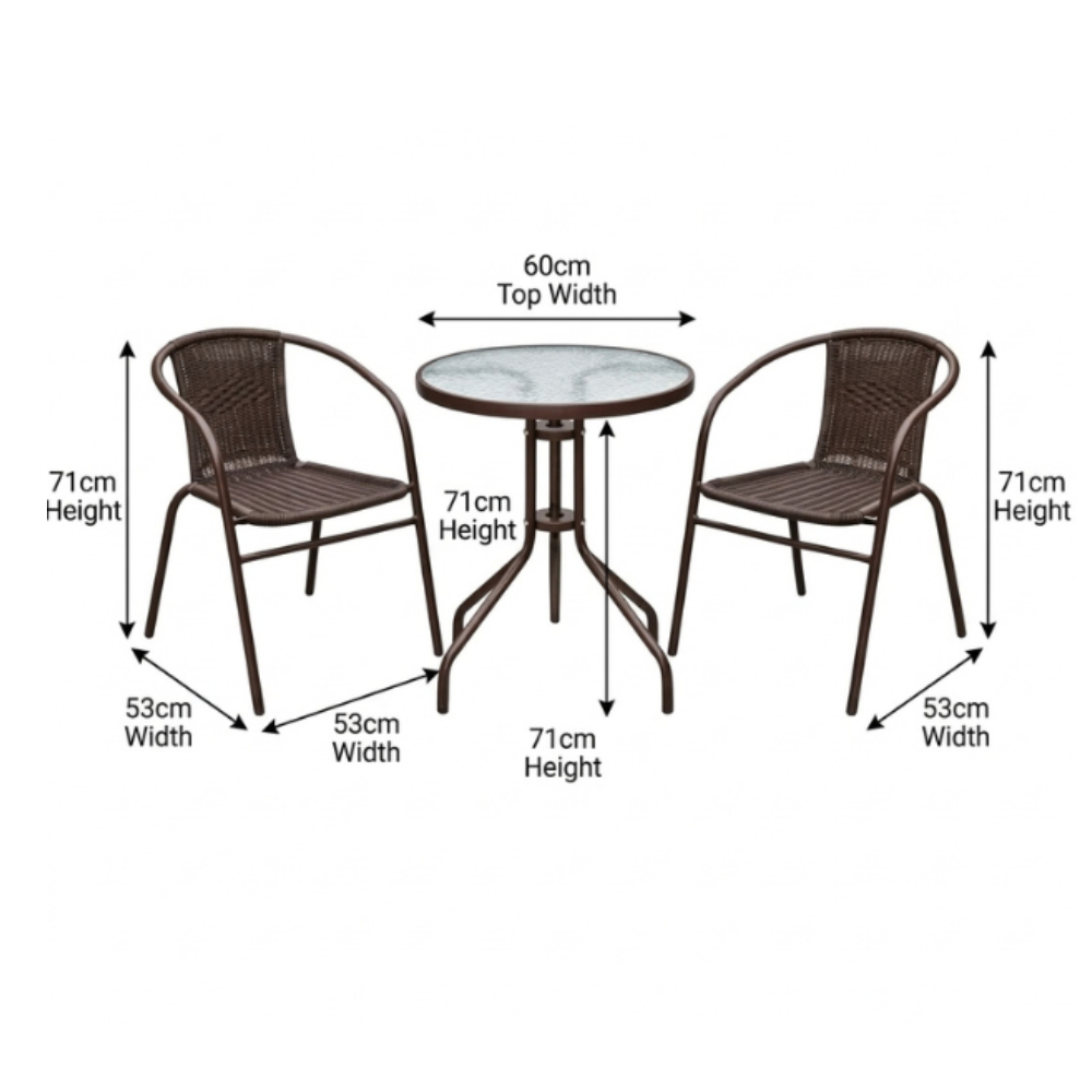 Brown Wicker Outdoor Seating Set – 3-Piece Bistro Set