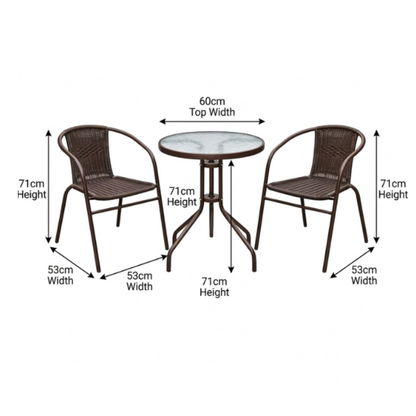 Brown Wicker Outdoor Seating Set – 3-Piece Bistro Set
