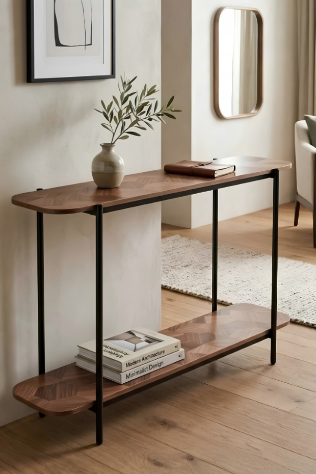 Console Table 2-Tier Geometric Wood Entryway Accent Desk 120*80