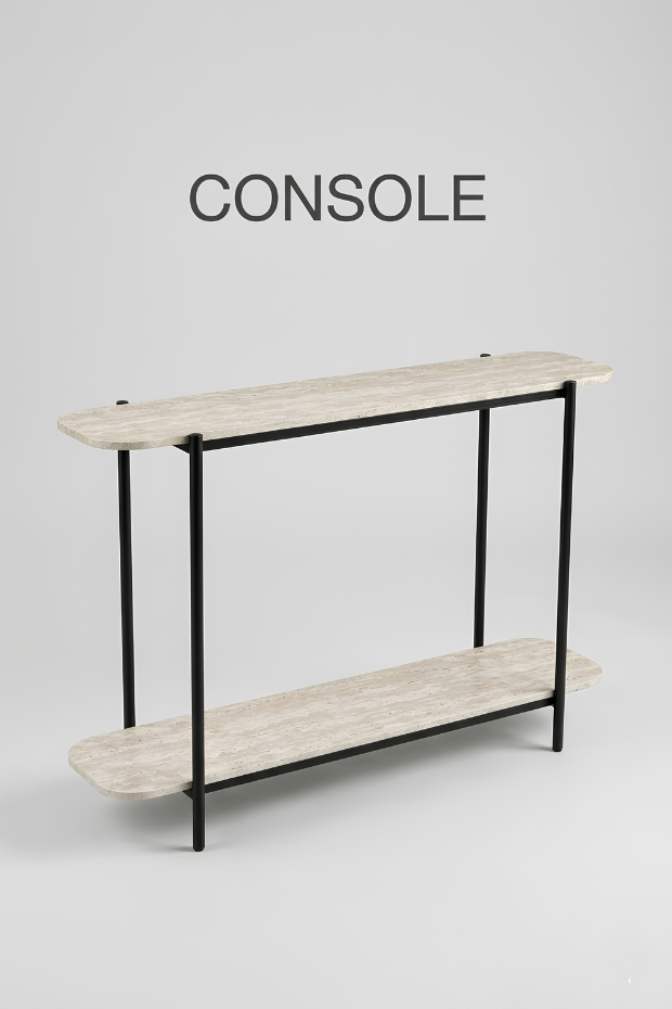Travertine Stone Console Table | 2-Tier Slim Entryway Table, Side Table & Center Table – 120*35*80