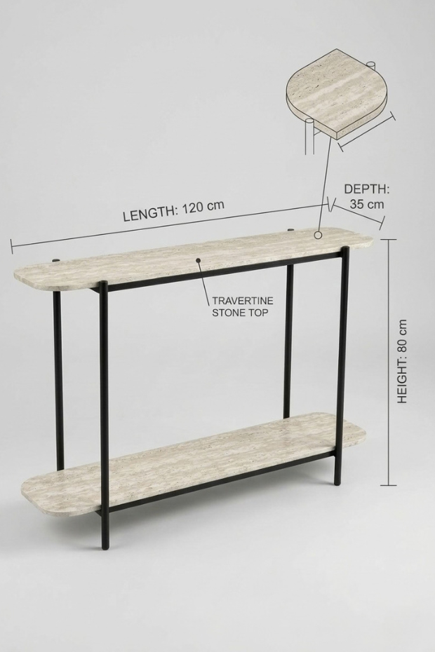 Travertine Stone Console Table | 2-Tier Slim Entryway Table, Side Table & Center Table – 120*35*80