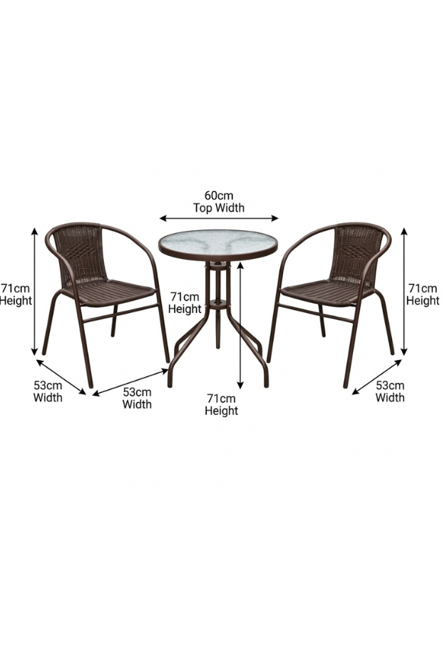 Brown Wicker Outdoor Seating Set – 3-Piece Bistro Set