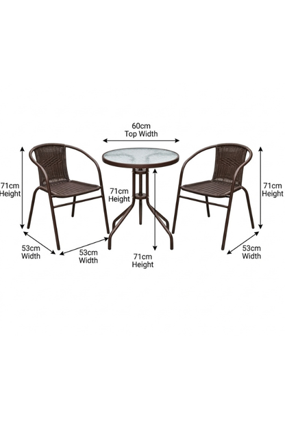 Brown Wicker Outdoor Seating Set – 3-Piece Bistro Set