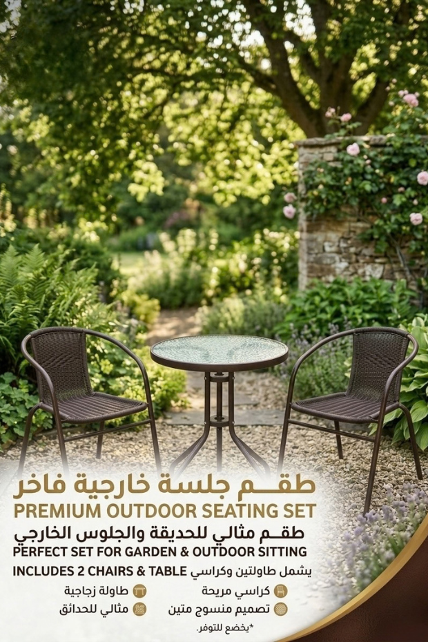 Brown Wicker Outdoor Seating Set – 3-Piece Bistro Set