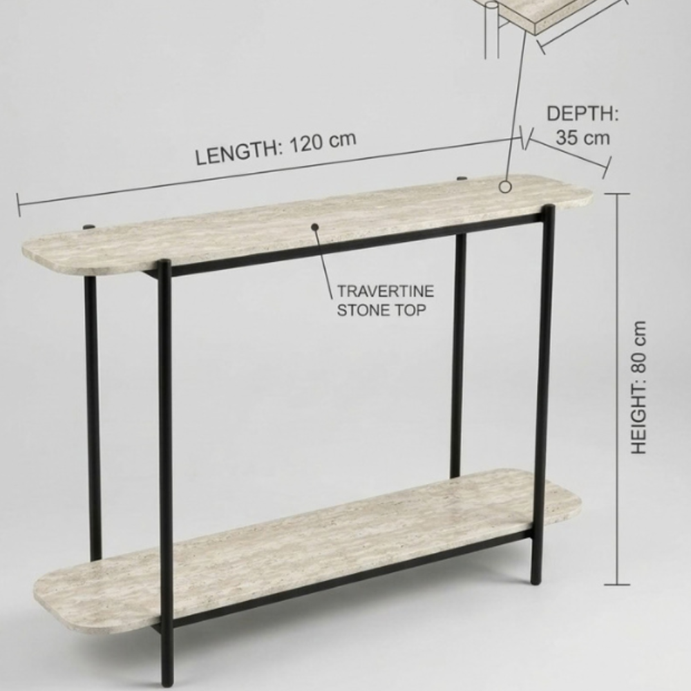 Travertine Stone Console Table | 2-Tier Slim Entryway Table, Side Table & Center Table – 120*35*80