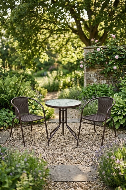 Brown Wicker Outdoor Seating Set – 3-Piece Bistro Set