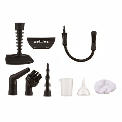 A multi-use steam cleaning device that operates electrically, with a power of 1200 watts, and a water capacity of 350 ml.