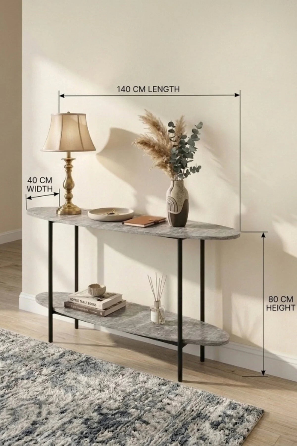 Grey Travertine Console Table 140x40x80cm – Modern Istagbal Entrance Table