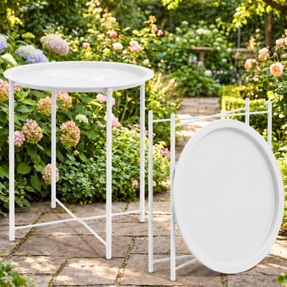 Round Tray Side Table 44 × 50 cm – Modern Metal Accent Table in Gray, White & Black