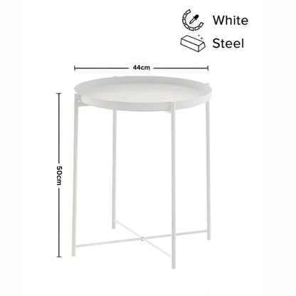 Round Tray Side Table 44 × 50 cm – Modern Metal Accent Table in Gray, White & Black