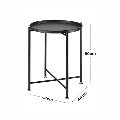 Round Tray Side Table 44 × 50 cm – Modern Metal Accent Table in Gray, White & Black