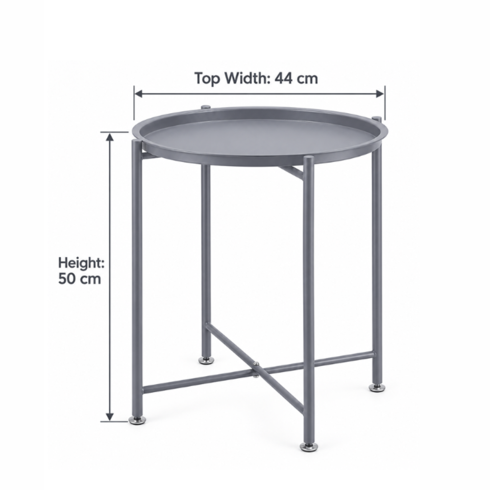 Round Tray Side Table 44 × 50 cm – Modern Metal Accent Table in Gray, White & Black