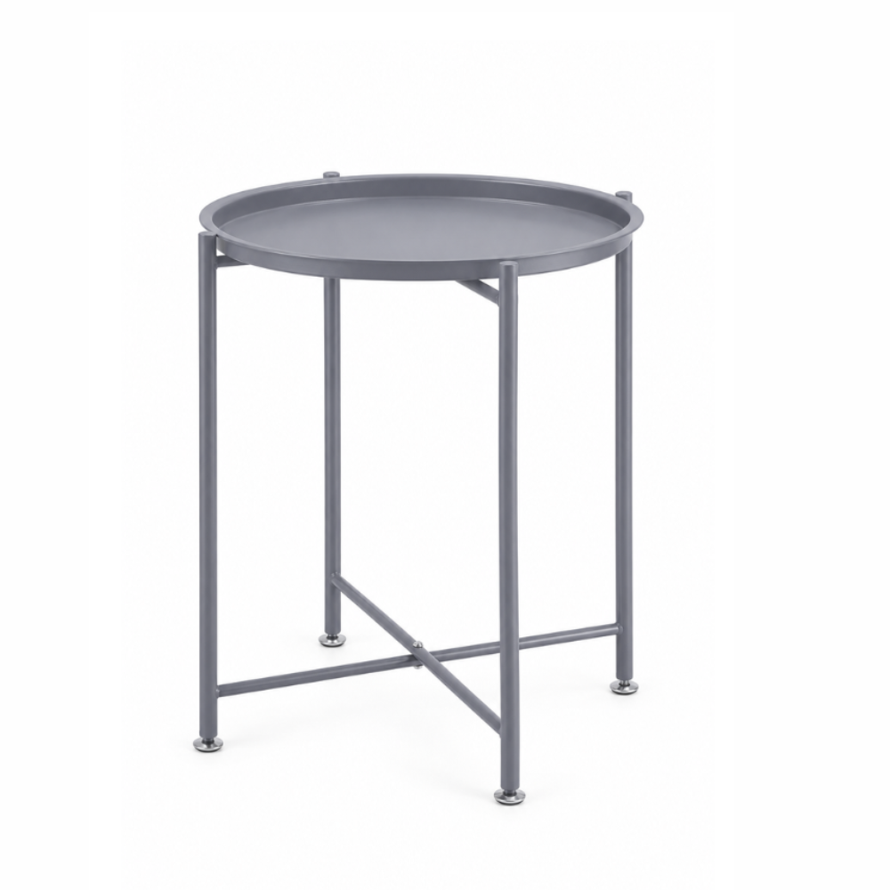Round Tray Side Table 44 × 50 cm – Modern Metal Accent Table in Gray, White & Black