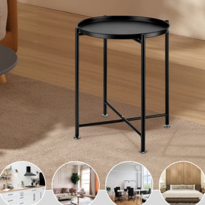 Round Tray Side Table 44 × 50 cm – Modern Metal Accent Table in Gray, White & Black