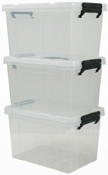 Premium Storage Boxes with Lids, Clear Plastic, 6 Litre Capacity, Pack of 3