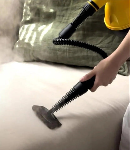A multi-use steam cleaning device that operates electrically, with a power of 1200 watts, and a water capacity of 350 ml.
