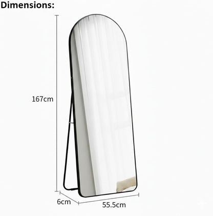Luxury Full Length Standing Mirror, Arched Top, Black Metal Frame, 167cm x 55.5cm, Floor Mirror with Stand