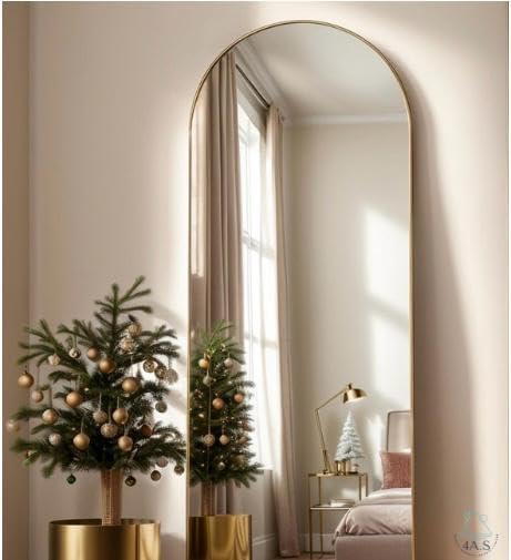 Extra Full Length Arched Mirror with Standing Holder, 155 * 45 Free Standing Floor Mirror, Large Oval Dressing Mirror with Aluminum Alloy Frame for Bedroom, Living Room, or Cloakroom