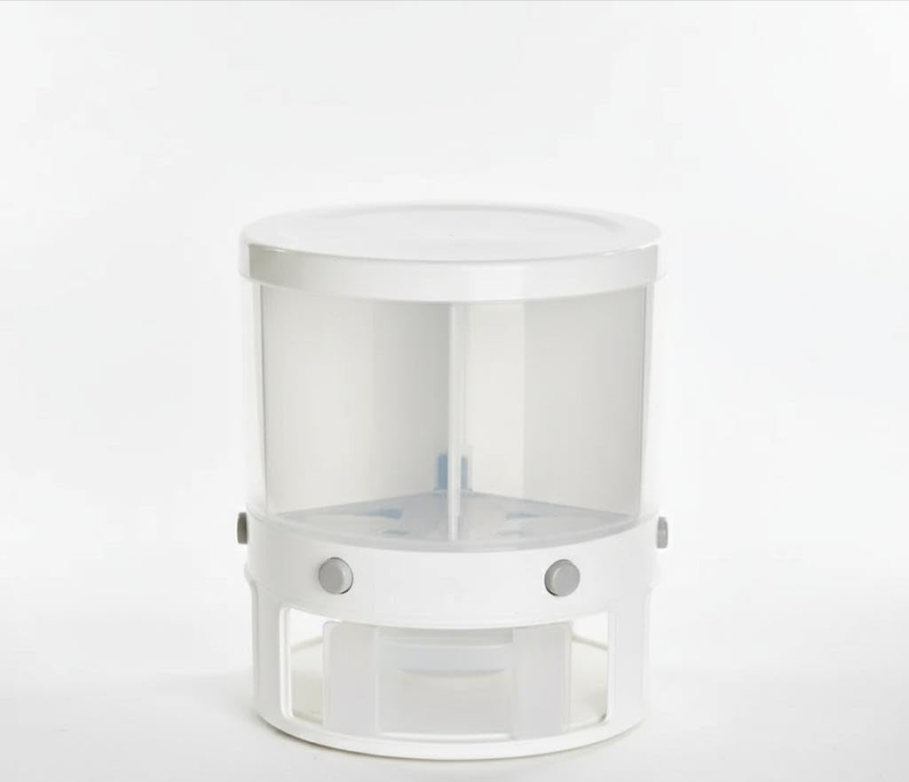 Rotating Food Storage Container, White, Multi-Compartment Grain Dispenser 5 Compartments