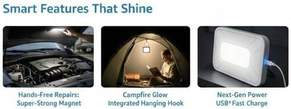 Multi-Functional LED Camping Light with USB Fast Charge, Hanging Hook, Super-Strong Magnet, White, for Fishing, Camping, Repair, Hiking