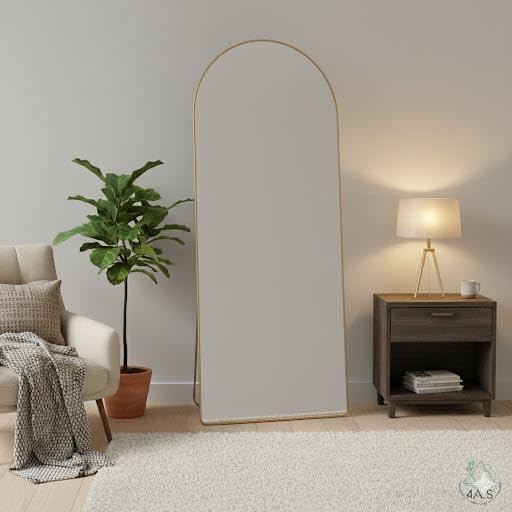 Extra Full Length Arched Mirror with Standing Holder, 155 * 45 Free Standing Floor Mirror, Large Oval Dressing Mirror with Aluminum Alloy Frame for Bedroom, Living Room, or Cloakroom