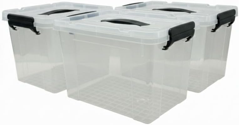 Premium Storage Boxes with Lids, Clear Plastic, 6 Litre Capacity, Pack of 3
