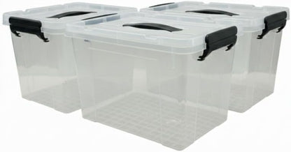 Premium Storage Boxes with Lids, Clear Plastic, 6 Litre Capacity, Pack of 3