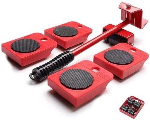 Furniture Mover Tool Set, Red, Heavy Duty Appliance Roller with Lifting Handle, 5-Piece Moving System for Beds, Sofas, Refrigerators, Washing Machines and others