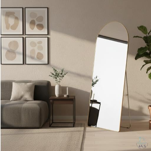 Extra Full Length Arched Mirror with Standing Holder, 155 * 45 Free Standing Floor Mirror, Large Oval Dressing Mirror with Aluminum Alloy Frame for Bedroom, Living Room, or Cloakroom