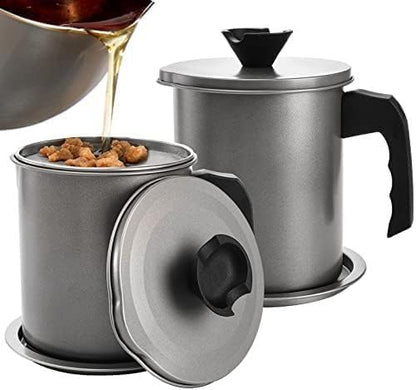 2L Oil Strainer Pot with Fine Mesh Filter – Stainless Steel Grease Keeper with Dust Lid, Non-Slip Base, and Easy-Grip Handle – Perfect for Frying Oil, Cooking Grease, and Kitchen Storage