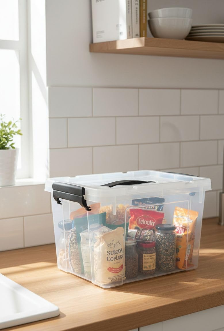 Premium Storage Boxes with Lids, Clear Plastic, 6 Litre Capacity, Pack of 3