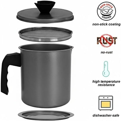 2L Oil Strainer Pot with Fine Mesh Filter – Stainless Steel Grease Keeper with Dust Lid, Non-Slip Base, and Easy-Grip Handle – Perfect for Frying Oil, Cooking Grease, and Kitchen Storage