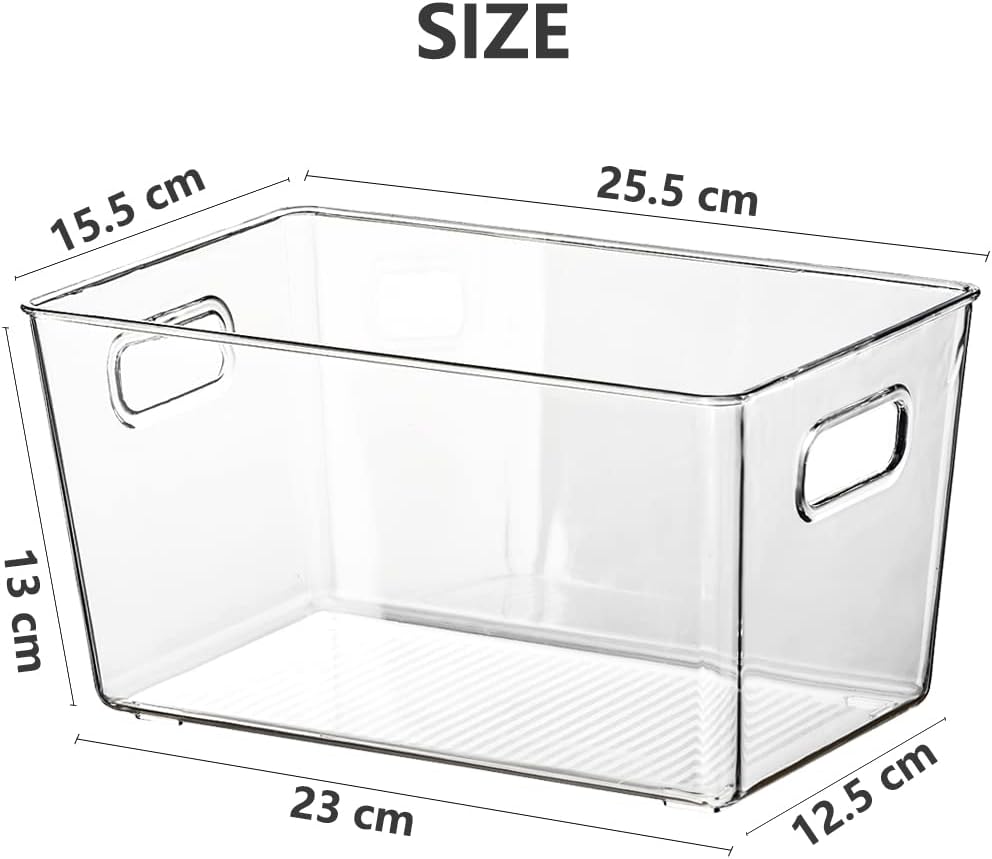 Medium Storage Box Storage Bin Toy Basket Food Storage Container PE Texture Organize Storage Basket Organizer with Handle Kitchen Home Office Closet Cloth Kid Room Nursery Transparent*3PCS/SET