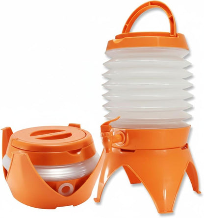 Kitchen Collapsible Water Dispenser with Tap, Orange, Portable Folding Beverage Container with Handle and Stand,5.5 L Capacity