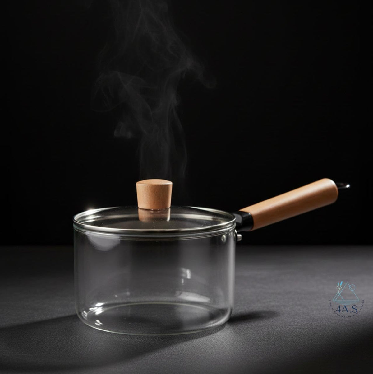 Glass Cooking Pot with Lid, 1.8L Capacity, Borosilicate Glass, Wooden Handle