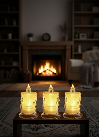 LED Flameless Tealight Candles, Smokeless, Battery Operated, Warm Yellow Light, Clear Drip Design, 12 Pieces Set