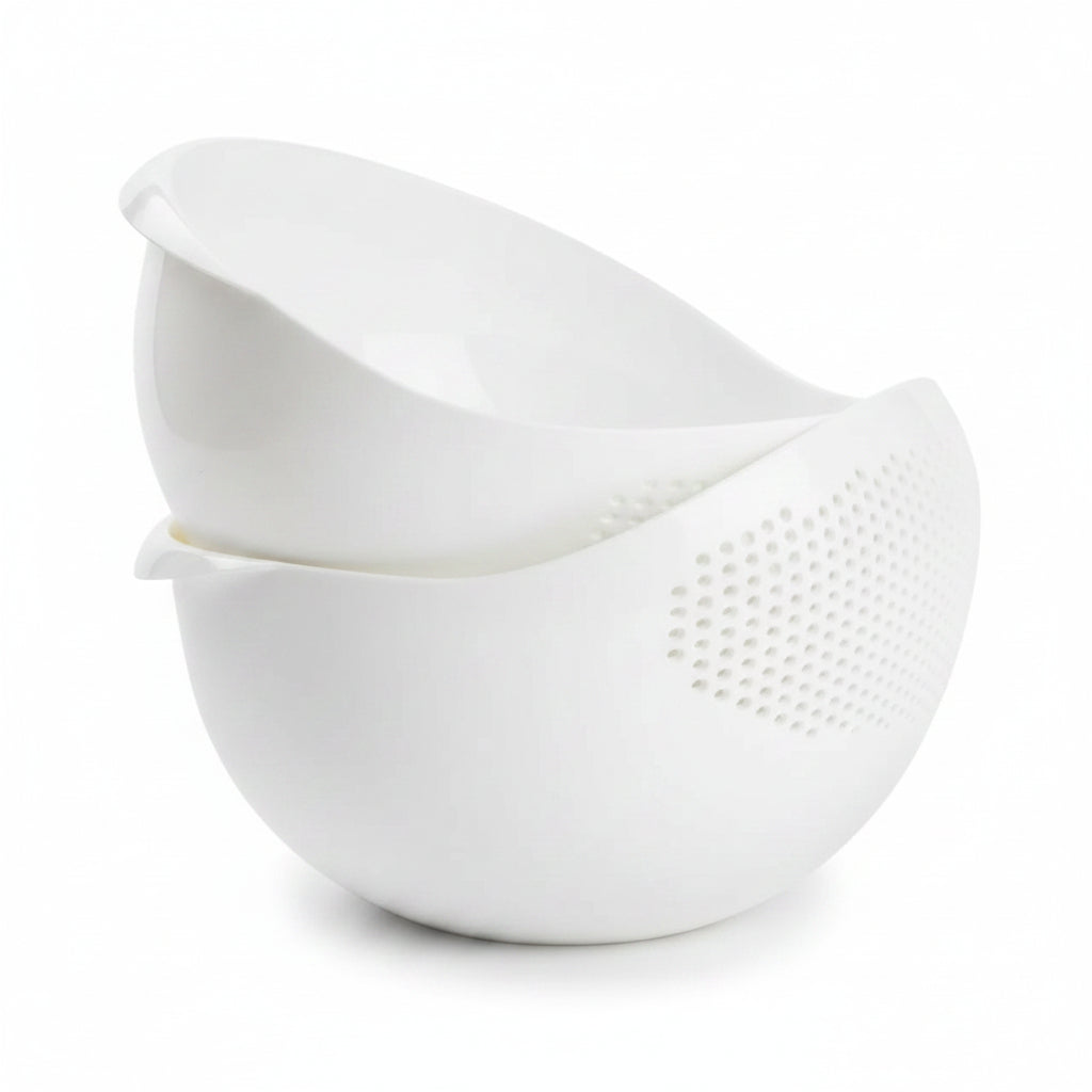 Pack of 2 Amazing Plastic Strainer Bowls Multi Functional Rice, Vegetable, and Fruits Washing Colander Basket, Kitchen Drainer & Drainage Basin for Food Prep