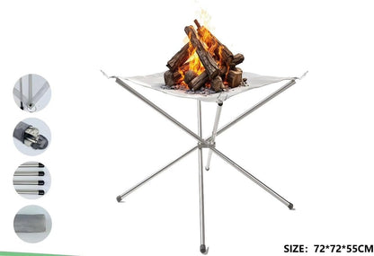 Portable Fire Pit Stand, Stainless SteeL, Foldable Outdoor Camping Fireplace, Washable Heat-Resistant Mesh, Collapsible Wood Burning Grate,72 * 72 * 55 CM