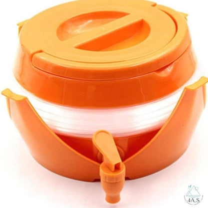 Kitchen Collapsible Water Dispenser with Tap, Orange, Portable Folding Beverage Container with Handle and Stand,5.5 L Capacity
