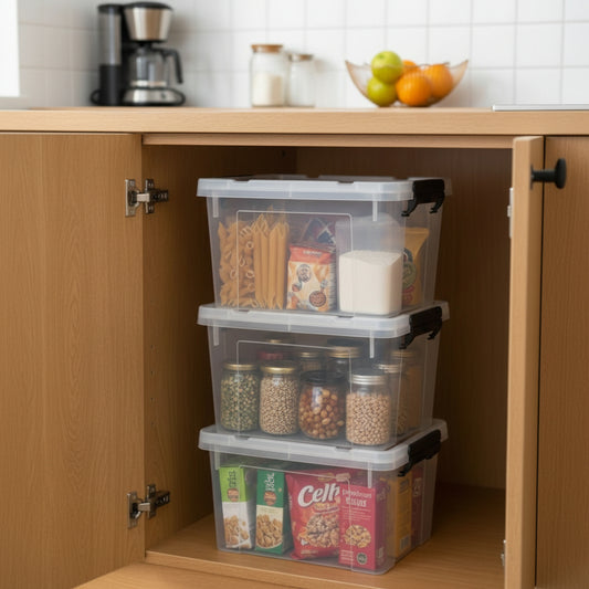 Premium Storage Boxes with Lids, Clear Plastic, 6 Litre Capacity, Pack of 3