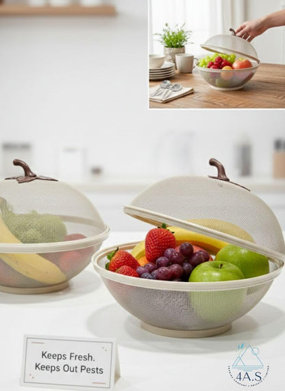 Food Cover Bowls with Handle, Set of 2, Beige, Dome Lid, Fruit Storage