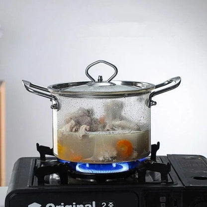 High Borosilicate Glass Cooking Pot with Lid, 3.5L, Clear