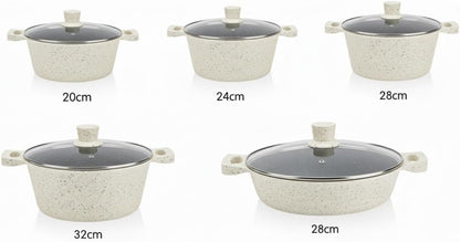 10 Piece Granite Non-Stick Cookware Set with Glass Lids, Cream Speckled Granite Finish