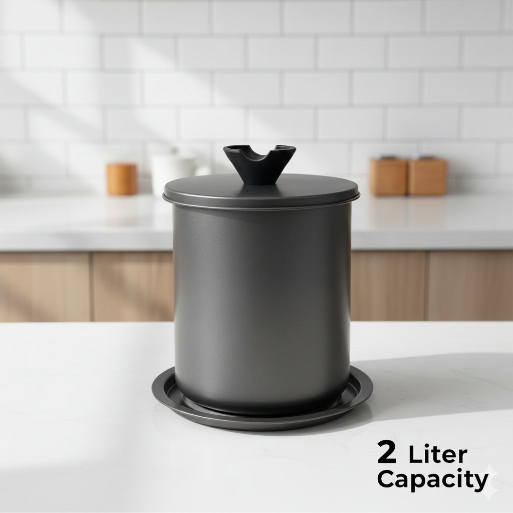 2L Oil Strainer Pot with Fine Mesh Filter – Stainless Steel Grease Keeper with Dust Lid, Non-Slip Base, and Easy-Grip Handle – Perfect for Frying Oil, Cooking Grease, and Kitchen Storage