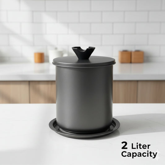2L Oil Strainer Pot with Fine Mesh Filter – Stainless Steel Grease Keeper with Dust Lid, Non-Slip Base, and Easy-Grip Handle – Perfect for Frying Oil, Cooking Grease, and Kitchen Storage